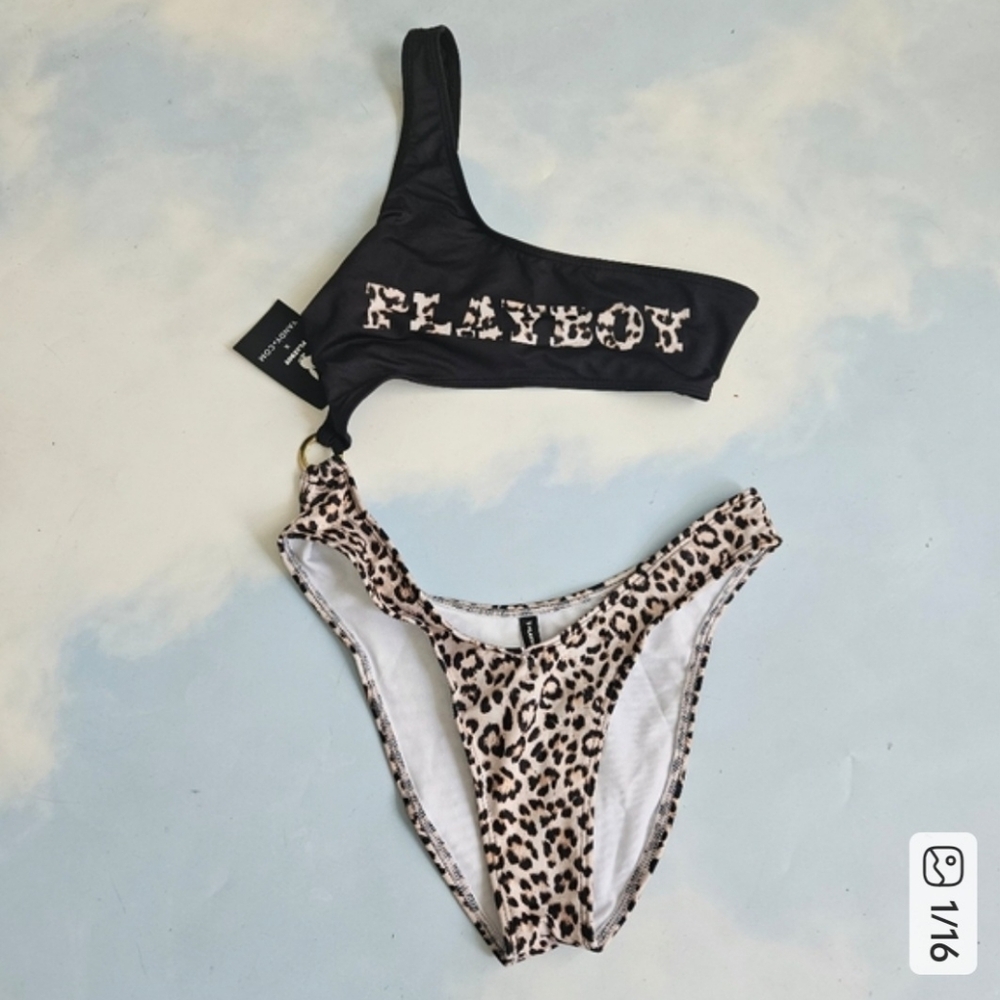 Sexy Playboy One Piece Swimsuit Brazilian High Leg Monokini Swim One Shoulder